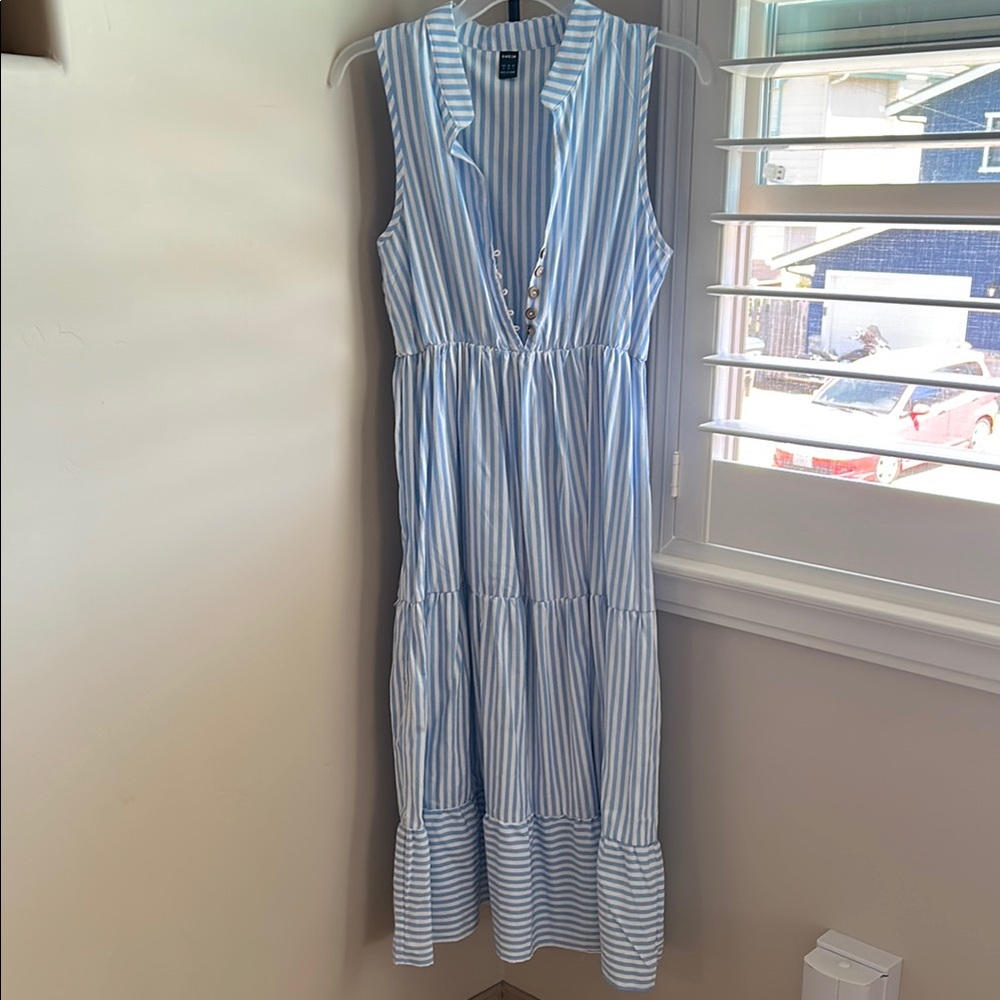 Blue Striped Sleeveless Dress